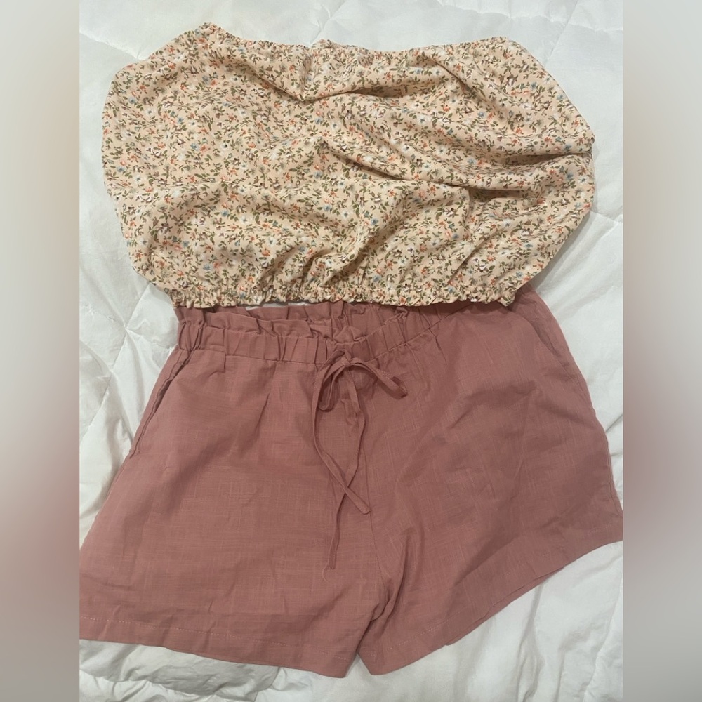 SHEIN tube top with linen type shorts